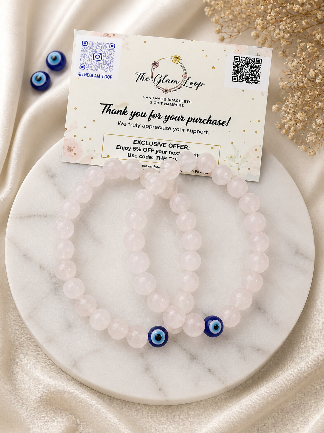 Rose quartz bracelet with 🧿