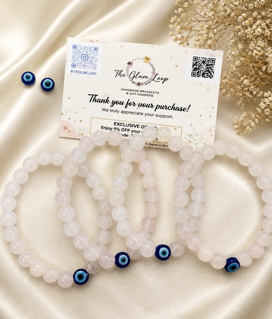 Rose quartz bracelet with 🧿