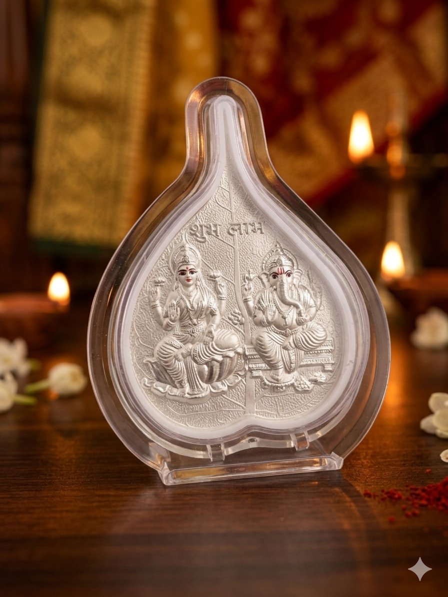 Silver Ganesha & Lakshmi Leaf Idols