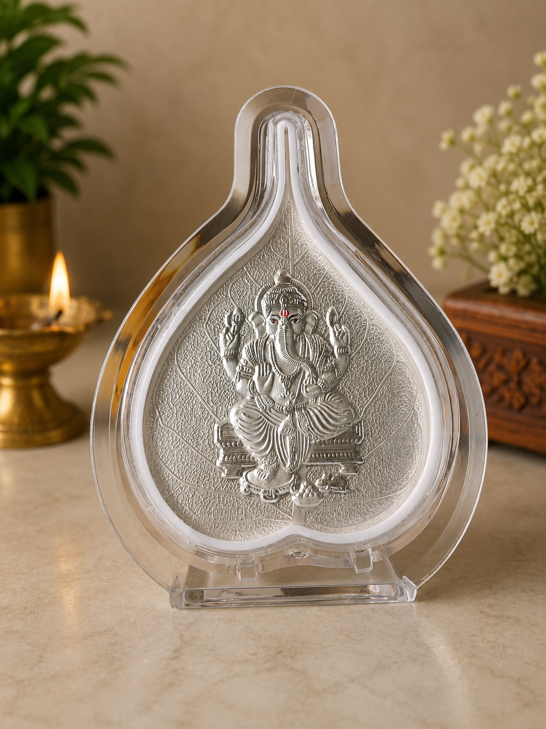 Silver Ganesha & Lakshmi Leaf Idols