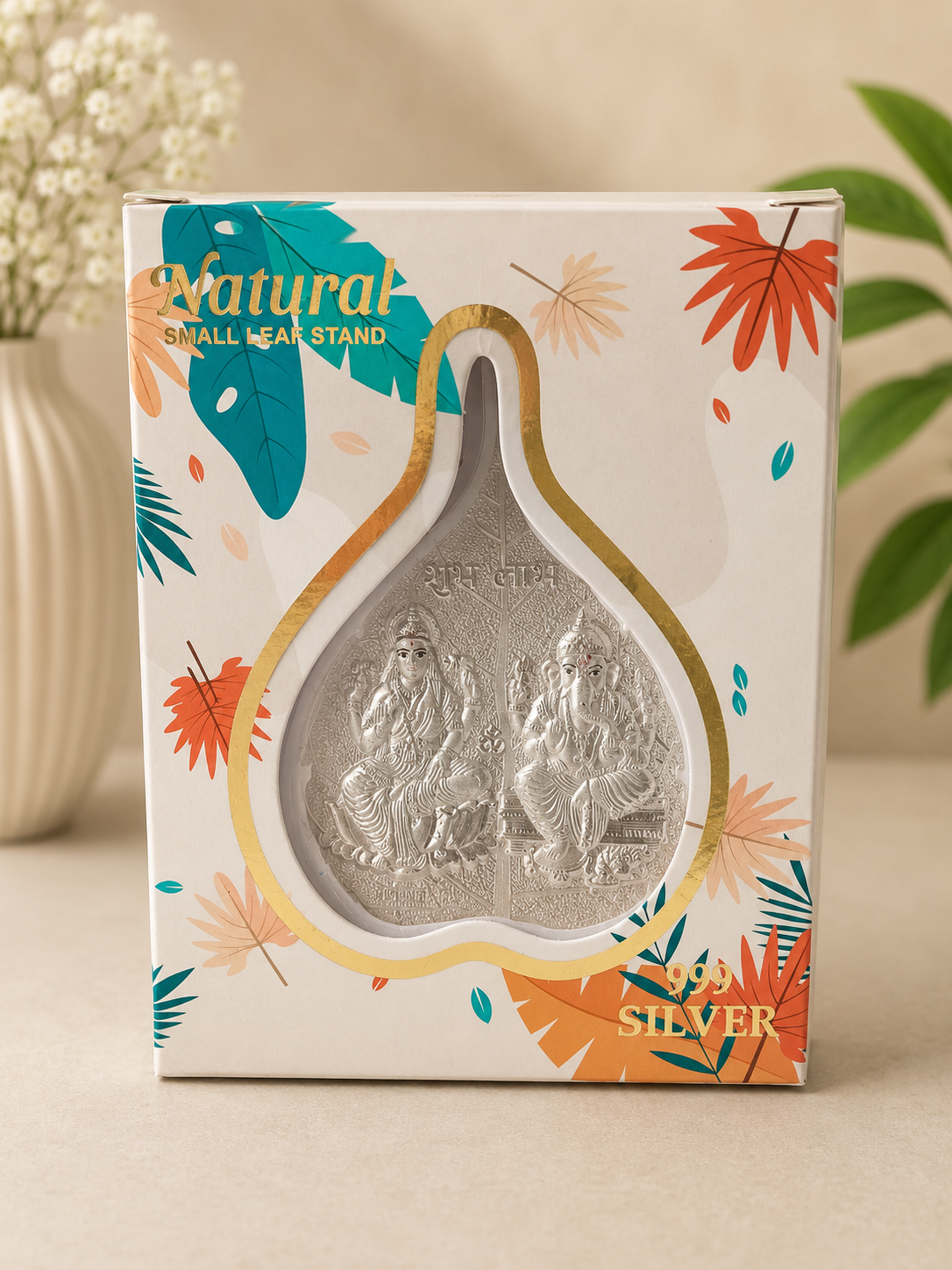 Silver Ganesha & Lakshmi Leaf Idols