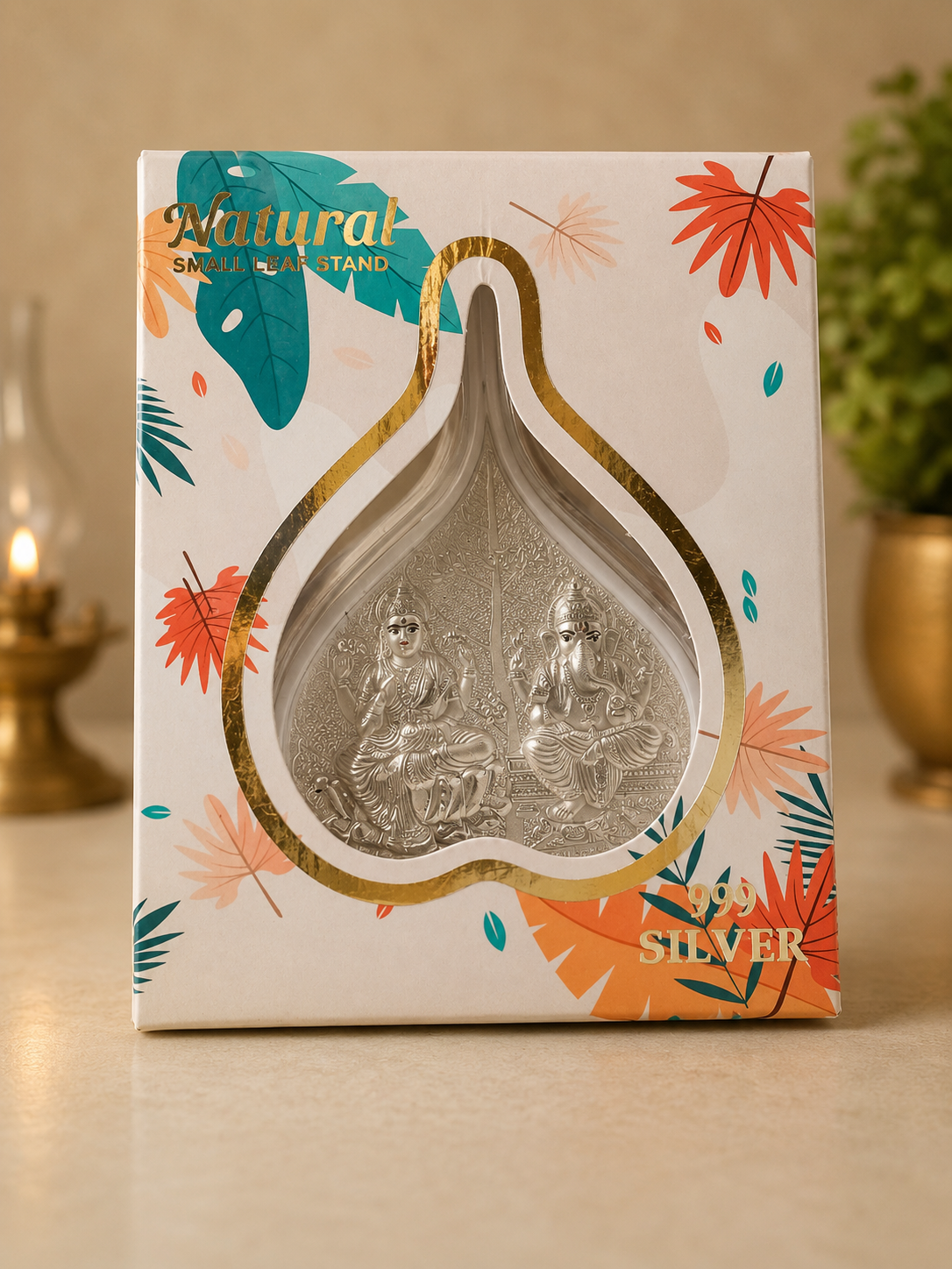 Silver Ganesha & Lakshmi Leaf Idols